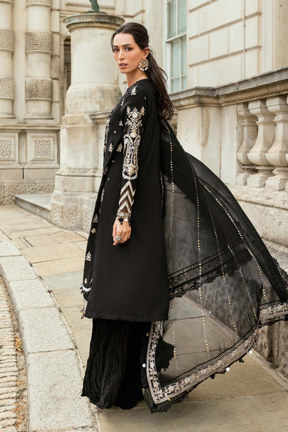Maria B | Soiree Collection | Embroidered Raw Silk Suit WF-09-03-Black