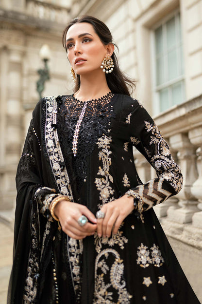 Maria B | Soiree Collection | Embroidered Raw Silk Suit WF-09-03-Black