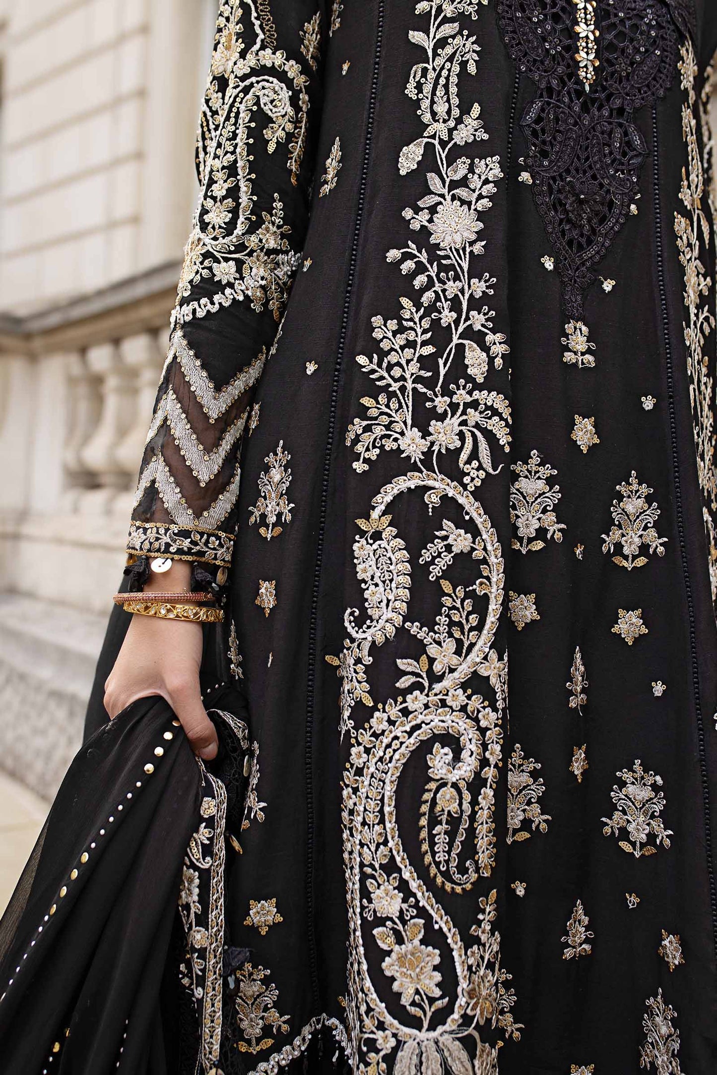 Maria B | Soiree Collection | Embroidered Raw Silk Suit WF-09-03-Black