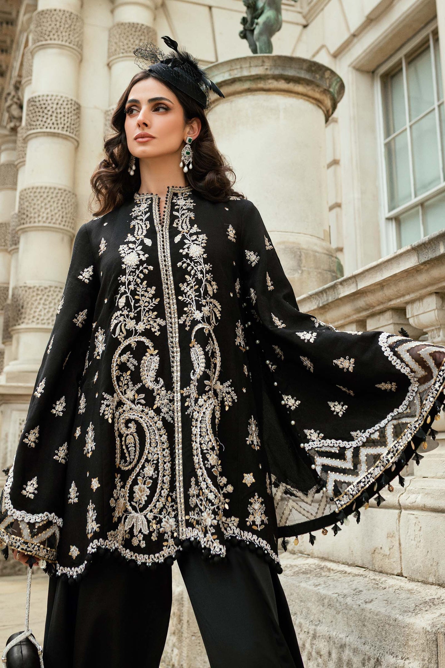 Maria B | Soiree Collection | Embroidered Raw Silk Suit WF-09-03-Black