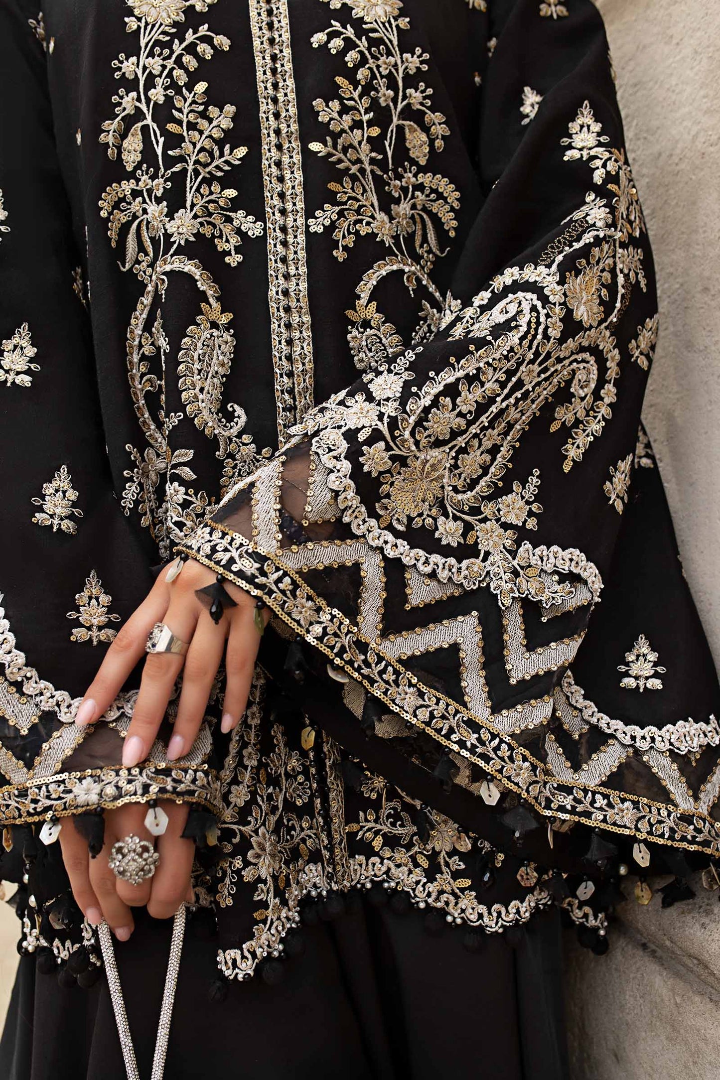 Maria B | Soiree Collection | Embroidered Raw Silk Suit WF-09-03-Black