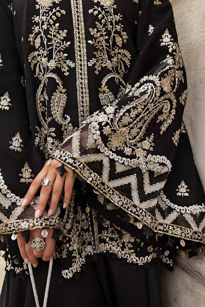 Maria B | Soiree Collection | Embroidered Raw Silk Suit WF-09-03-Black