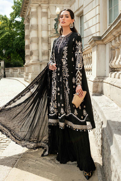 Maria B | Soiree Collection | Embroidered Raw Silk Suit WF-09-03-Black
