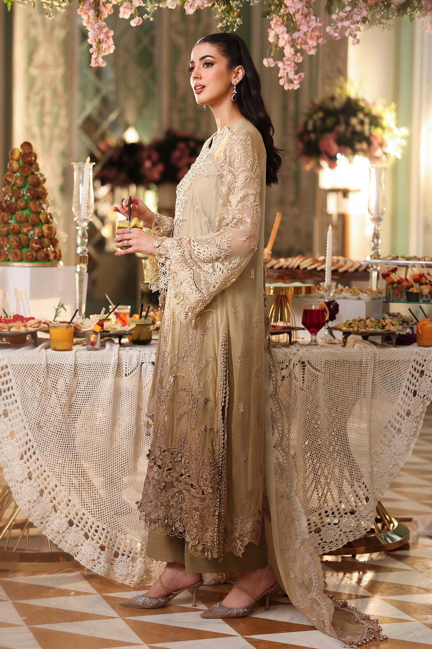 Maria b | Chiffon Formals 26 | MPC-26-103-Olive Gold