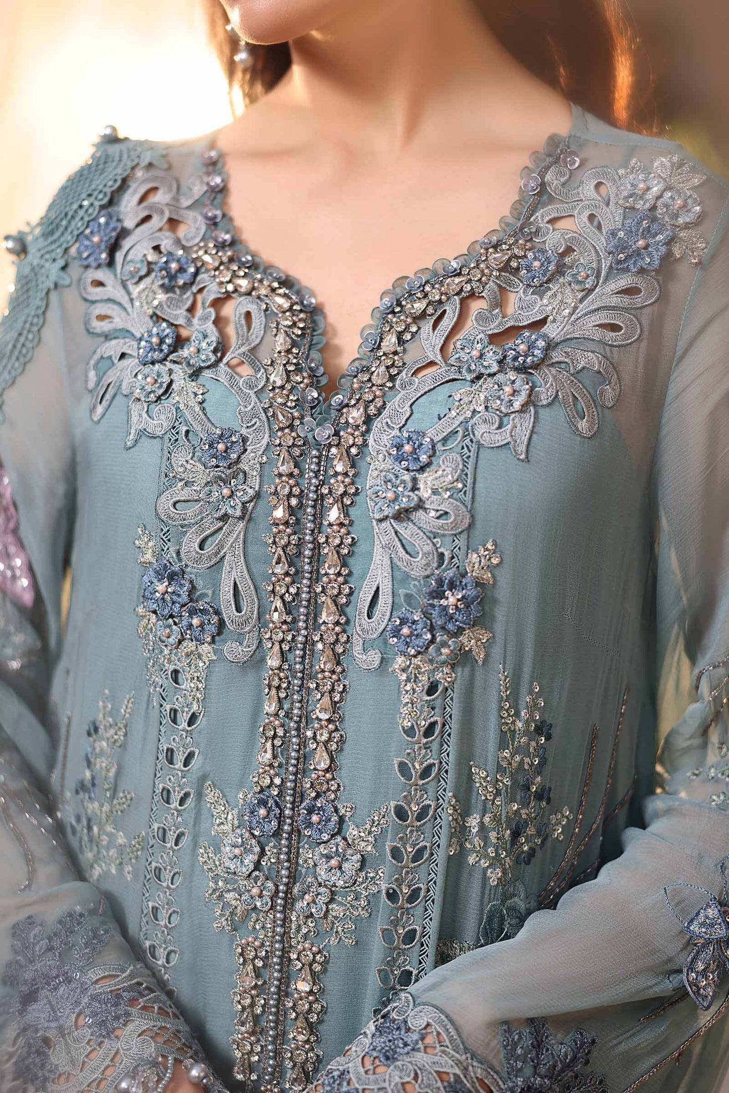 Maria b | Chiffon Formals 26 | MPC-26-106-Slate Blue