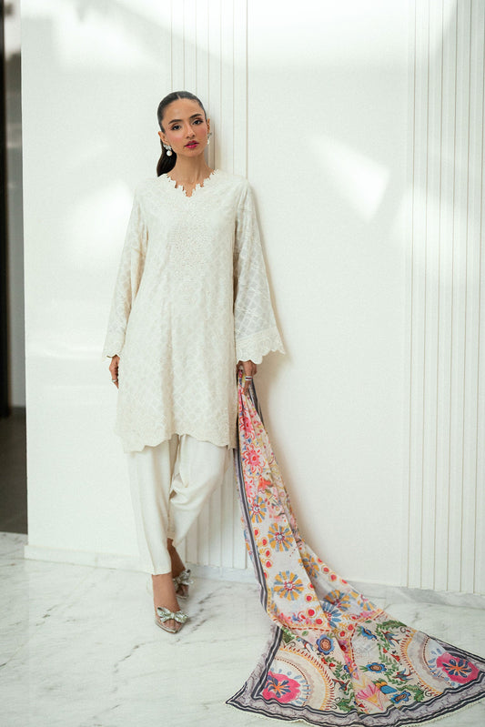 Dhanak | Signature Pret | OFF WHITE 2PCS EMBROIDERED KURTA WITH TROUSER
