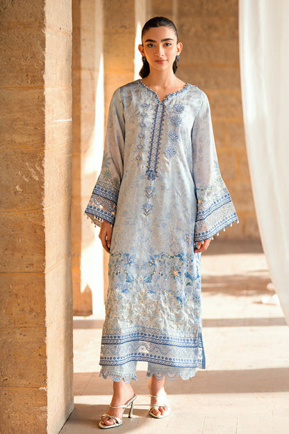 Dhanak | Silk Pret | SKY BLUE 2PCS HAND EMBELLISHED KURTA WITH TROUSER