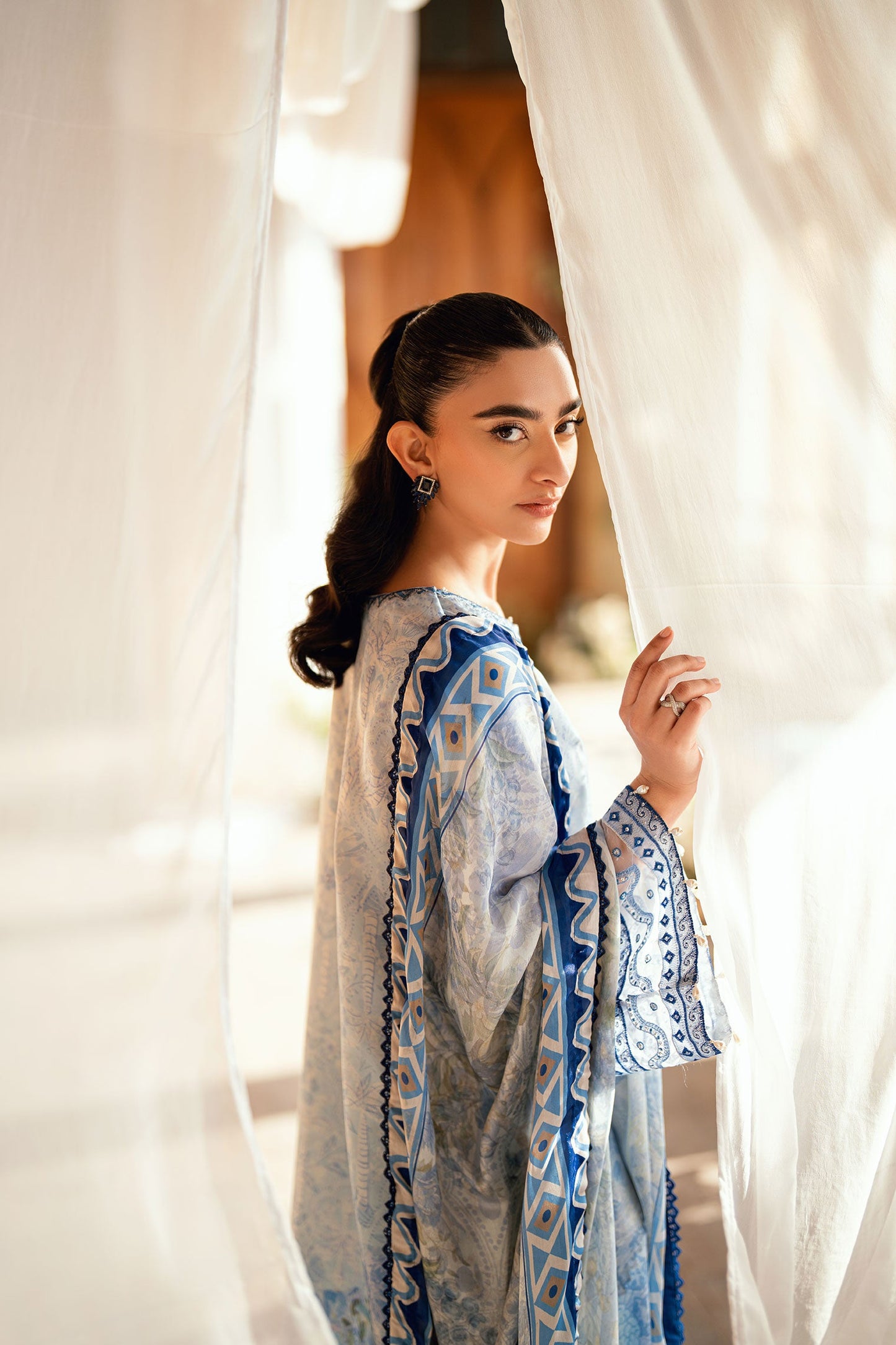 Dhanak | Silk Pret | SKY BLUE 2PCS HAND EMBELLISHED KURTA WITH TROUSER