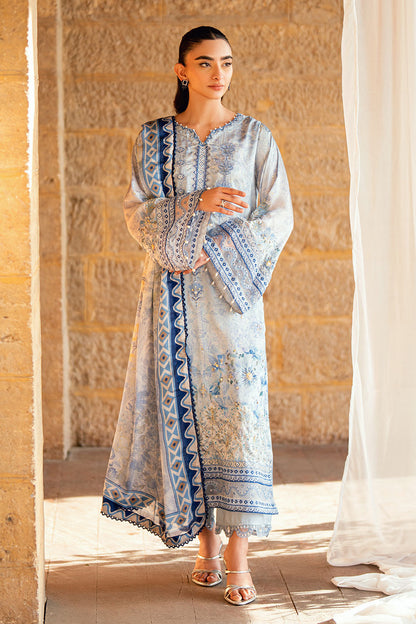 Dhanak | Silk Pret | SKY BLUE 2PCS HAND EMBELLISHED KURTA WITH TROUSER