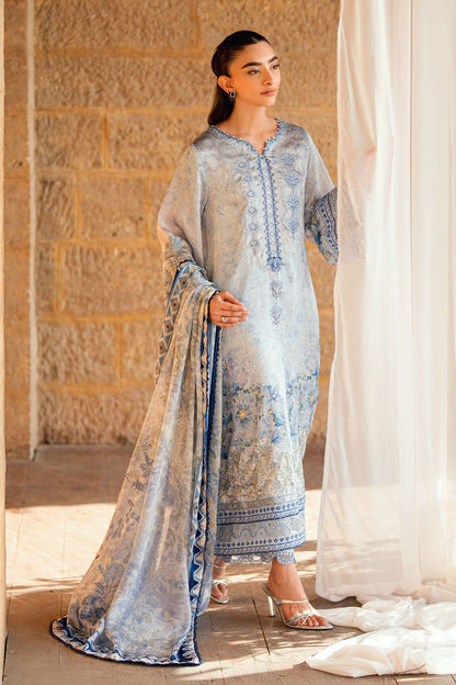 Dhanak | Silk Pret | SKY BLUE 2PCS HAND EMBELLISHED KURTA WITH TROUSER