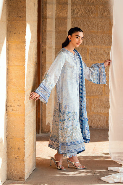 Dhanak | Silk Pret | SKY BLUE 2PCS HAND EMBELLISHED KURTA WITH TROUSER