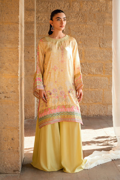 Dhanak | Silk Pret | YELLOW 2PCS HAND EMBELLISHED KURTA WITH TROUSER