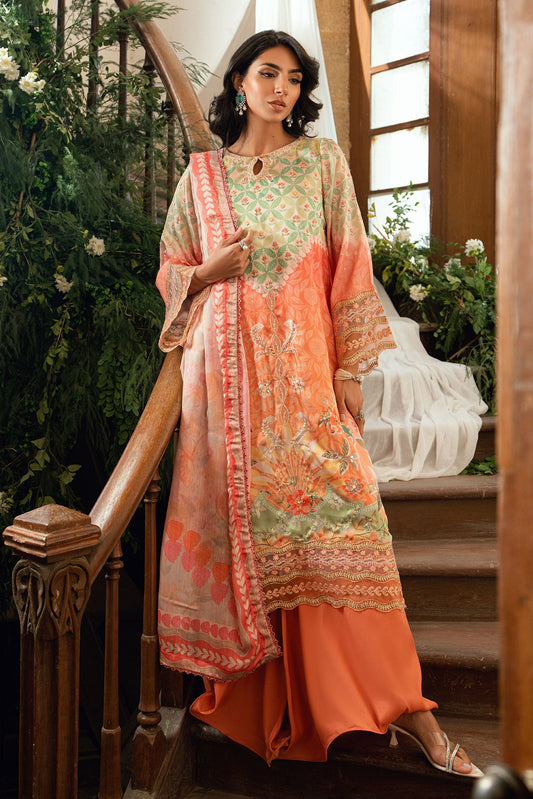 Dhanak | Silk Pret | ORANGE 2PCS HAND EMBELLISHED KURTA WITH TROUSER