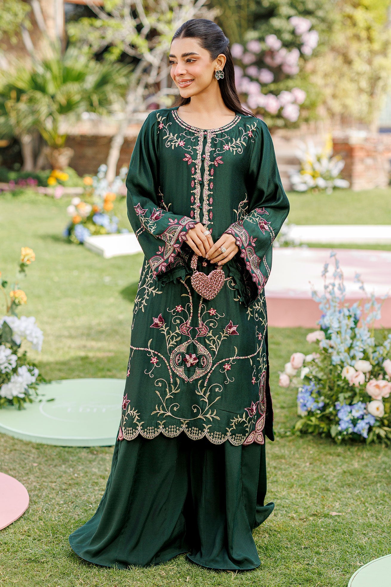 Dhanak | Signature Pret | BOTTLE GREEN 2PCS EMBROIDERED KURTA WITH TROUSER