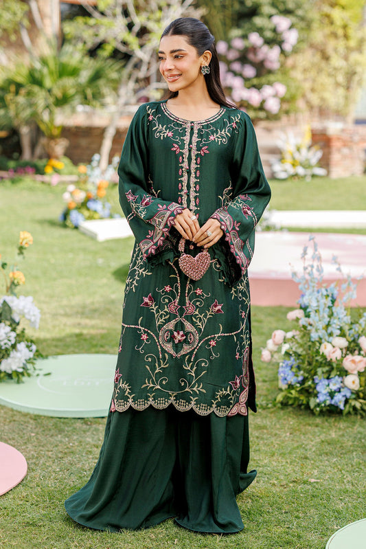 Dhanak | Signature Pret | BOTTLE GREEN 2PCS EMBROIDERED KURTA WITH TROUSER