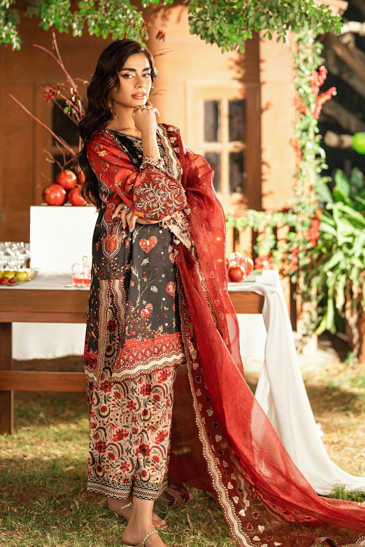Dhanak | Silk Pret | BLACK-SILK TUNIC- 2PCS HAND EMBELLISHED SHIRT WITH TROUSER