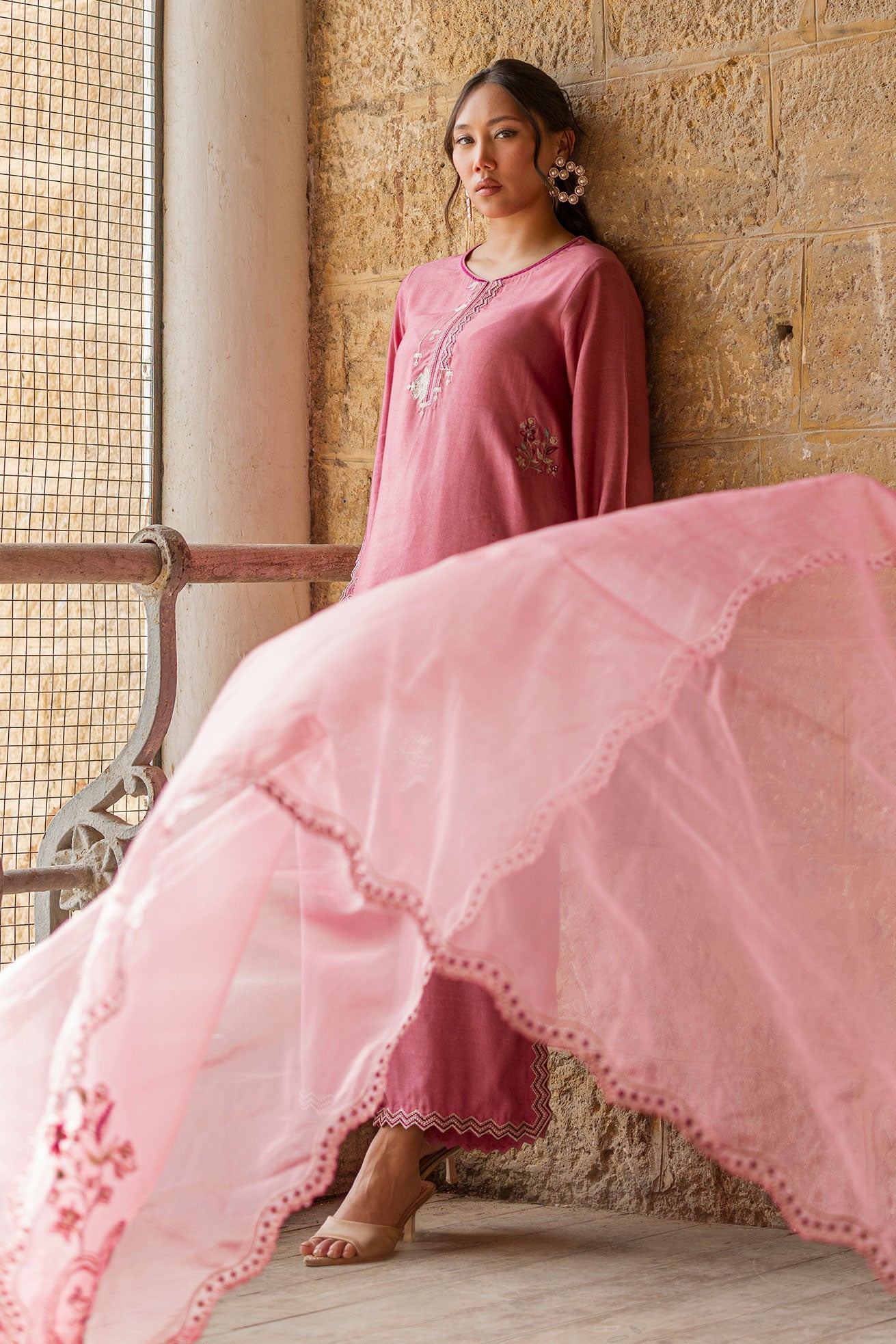 Dhanak | Signature Pret | PINK 2PCS EMBROIDERED KURTA WITH TROUSER