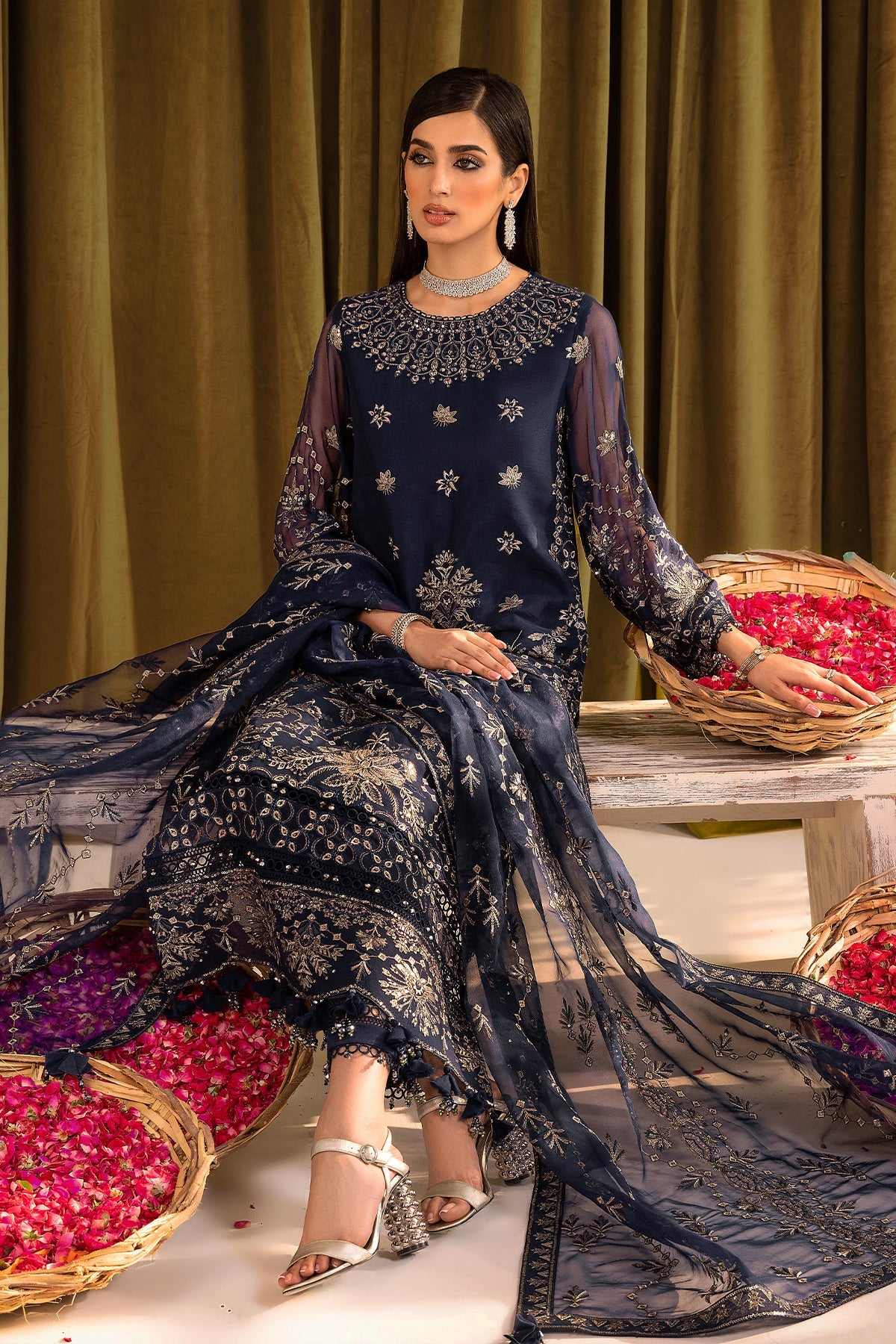 ALIZEH-Daim - V16D08 Embroidered Chiffon Blue