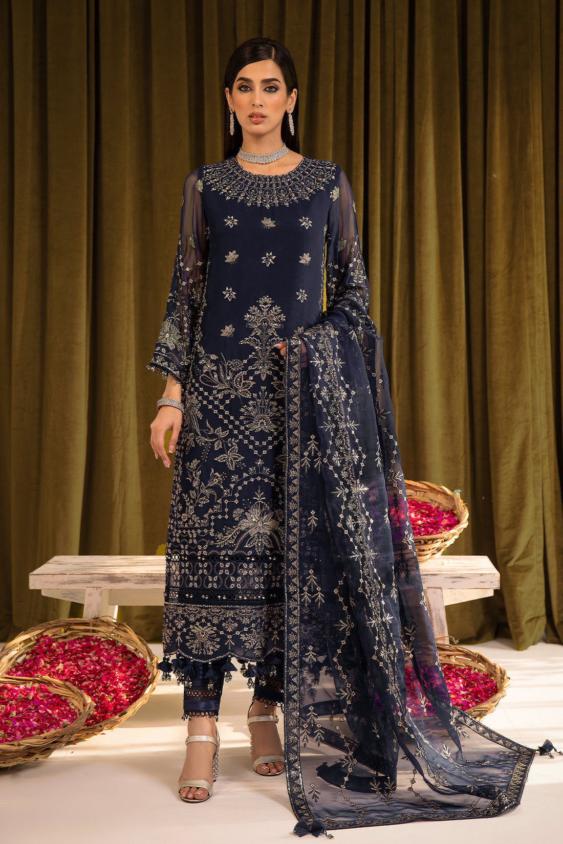 Alizeh | Formals Collection | Daim - V16D08 Embroidered Chiffon Blue - House Of Anaya