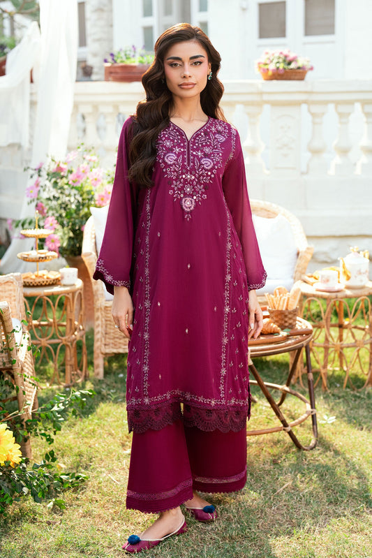 Dhanak | SWISS VOILE | MAGENTA SWISS VOILE 2PCS EMBROIDERED KURTA WITH TROUSER