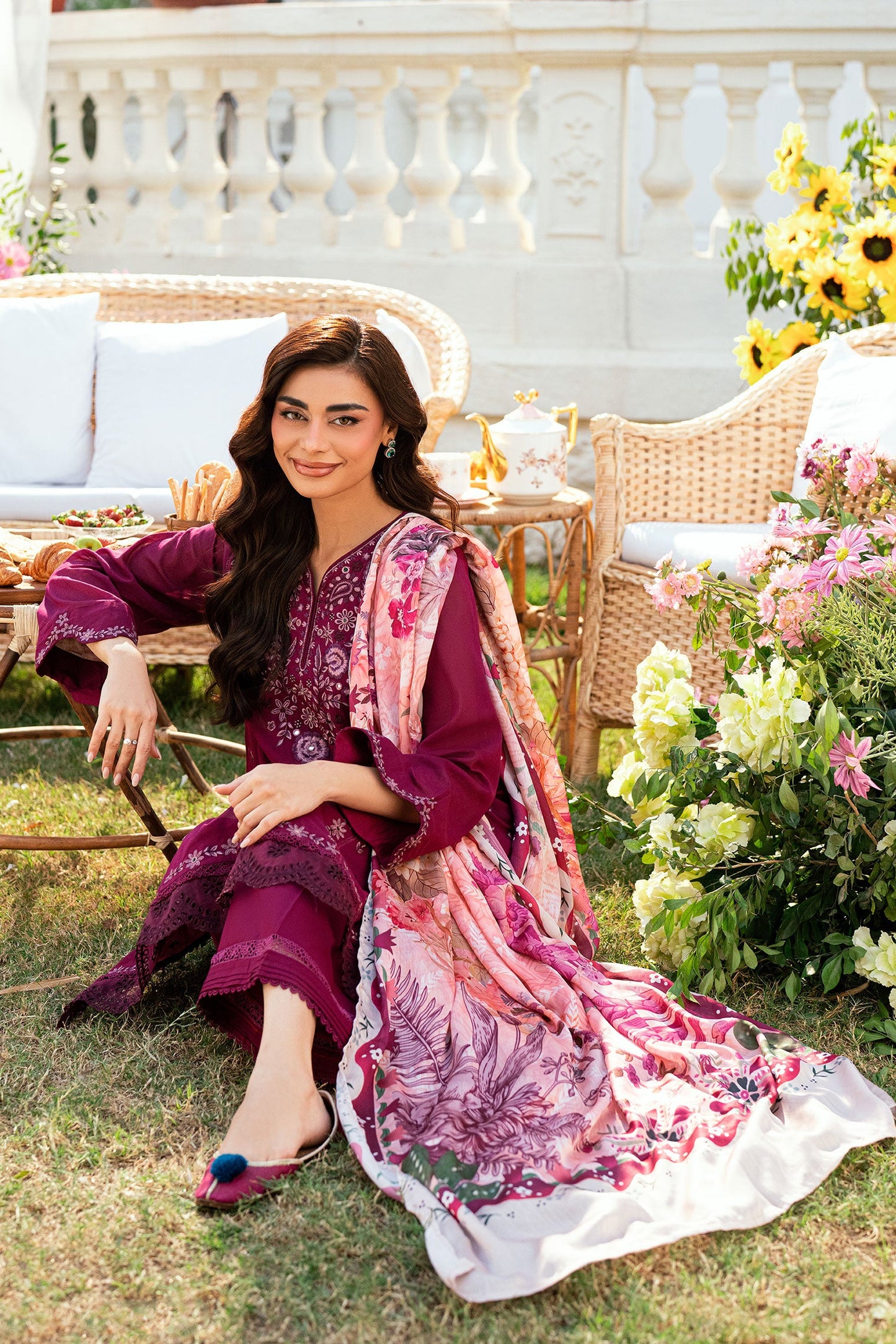 Dhanak | SWISS VOILE | MAGENTA SWISS VOILE 2PCS EMBROIDERED KURTA WITH TROUSER