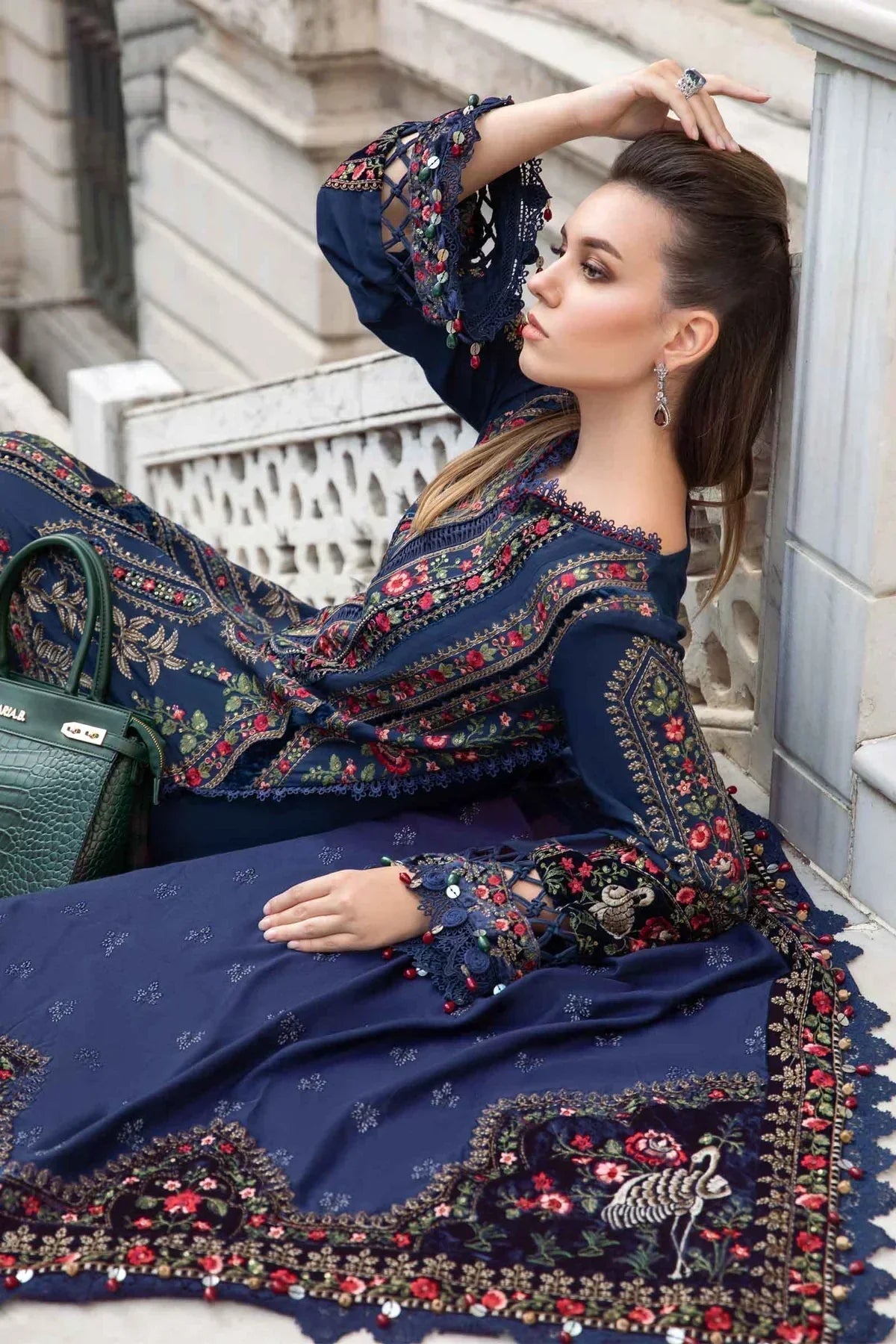 Maria B | Linen 23 | Navy Blue DL-1109 - House Of Anaya