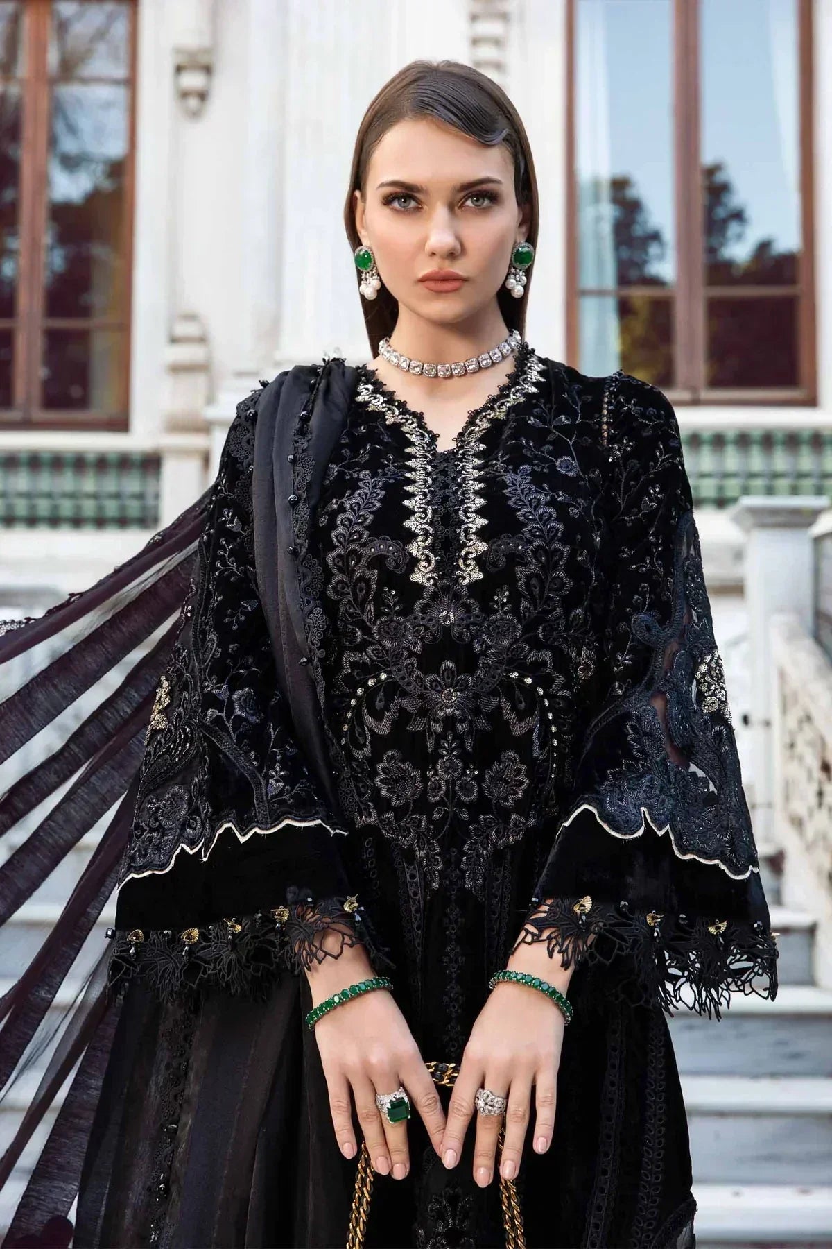 Maria B | Linen 23 | Black & Gold DL-1111 - House Of Anaya