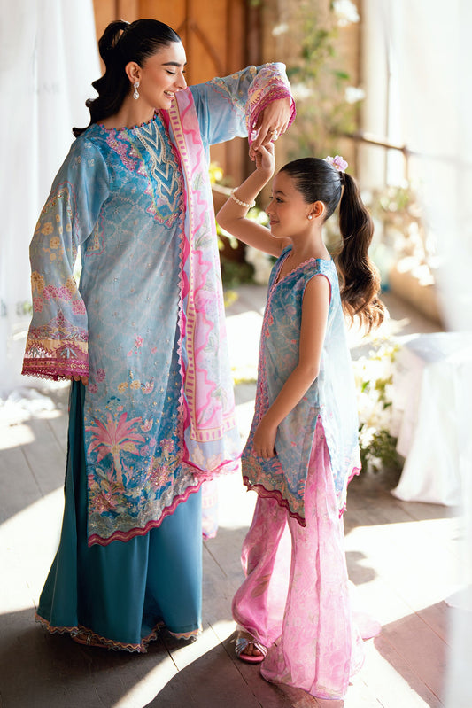 Dhanak | Silk Pret | BLUE 2PCS HAND EMBELLISHED KURTA WITH TROUSER