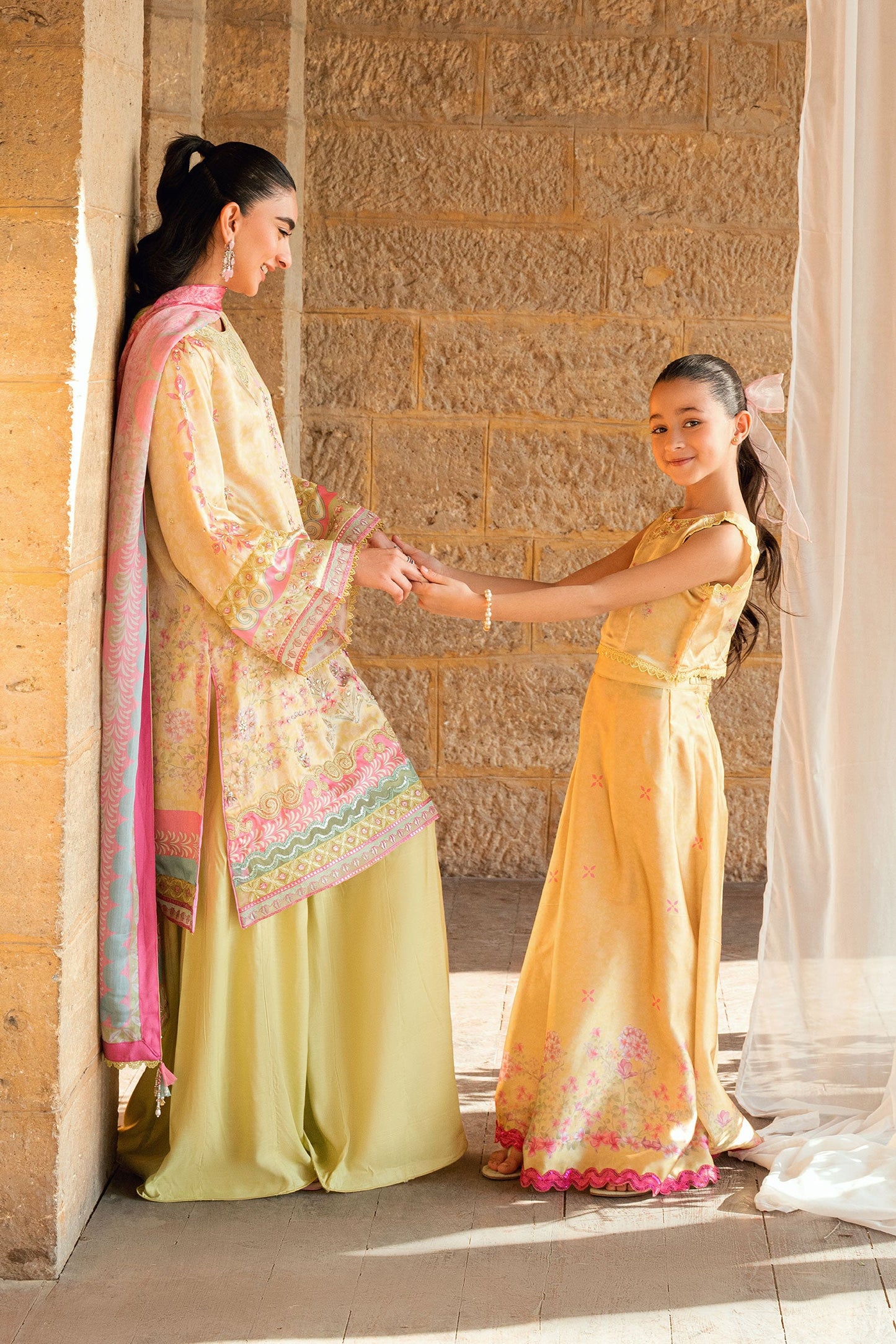 Dhanak | Silk Pret | YELLOW 2PCS HAND EMBELLISHED KURTA WITH TROUSER