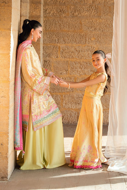 Dhanak | Silk Pret | YELLOW 2PCS HAND EMBELLISHED KURTA WITH TROUSER