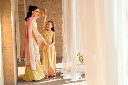 Dhanak | Silk Pret | YELLOW 2PCS HAND EMBELLISHED KURTA WITH TROUSER