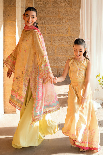 Dhanak | Silk Pret | YELLOW 2PCS HAND EMBELLISHED KURTA WITH TROUSER