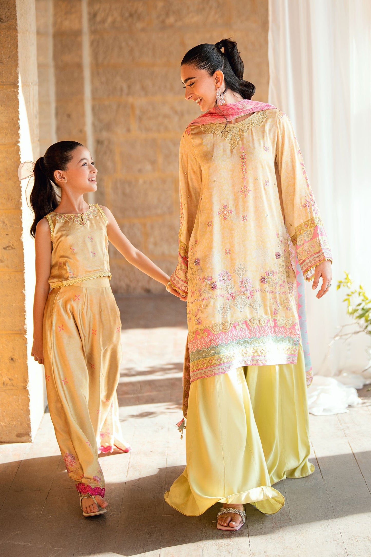 Dhanak | Silk Pret | YELLOW 2PCS HAND EMBELLISHED KURTA WITH TROUSER