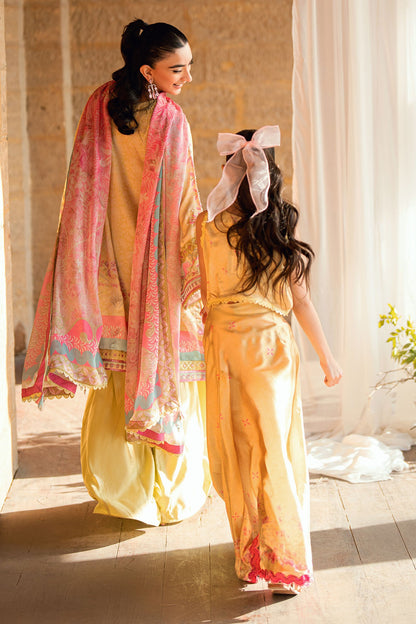 Dhanak | Silk Pret | YELLOW 2PCS HAND EMBELLISHED KURTA WITH TROUSER