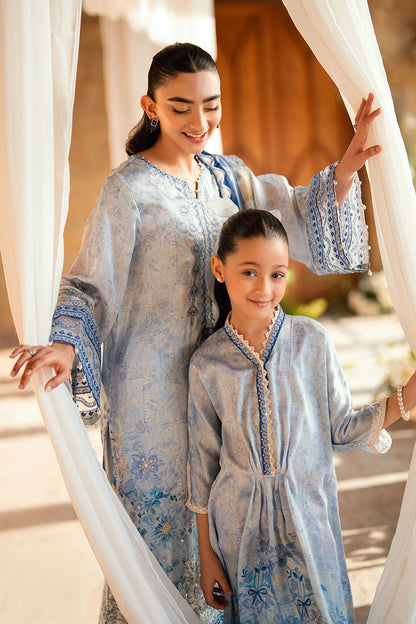 Dhanak | Silk Pret | SKY BLUE 2PCS HAND EMBELLISHED KURTA WITH TROUSER