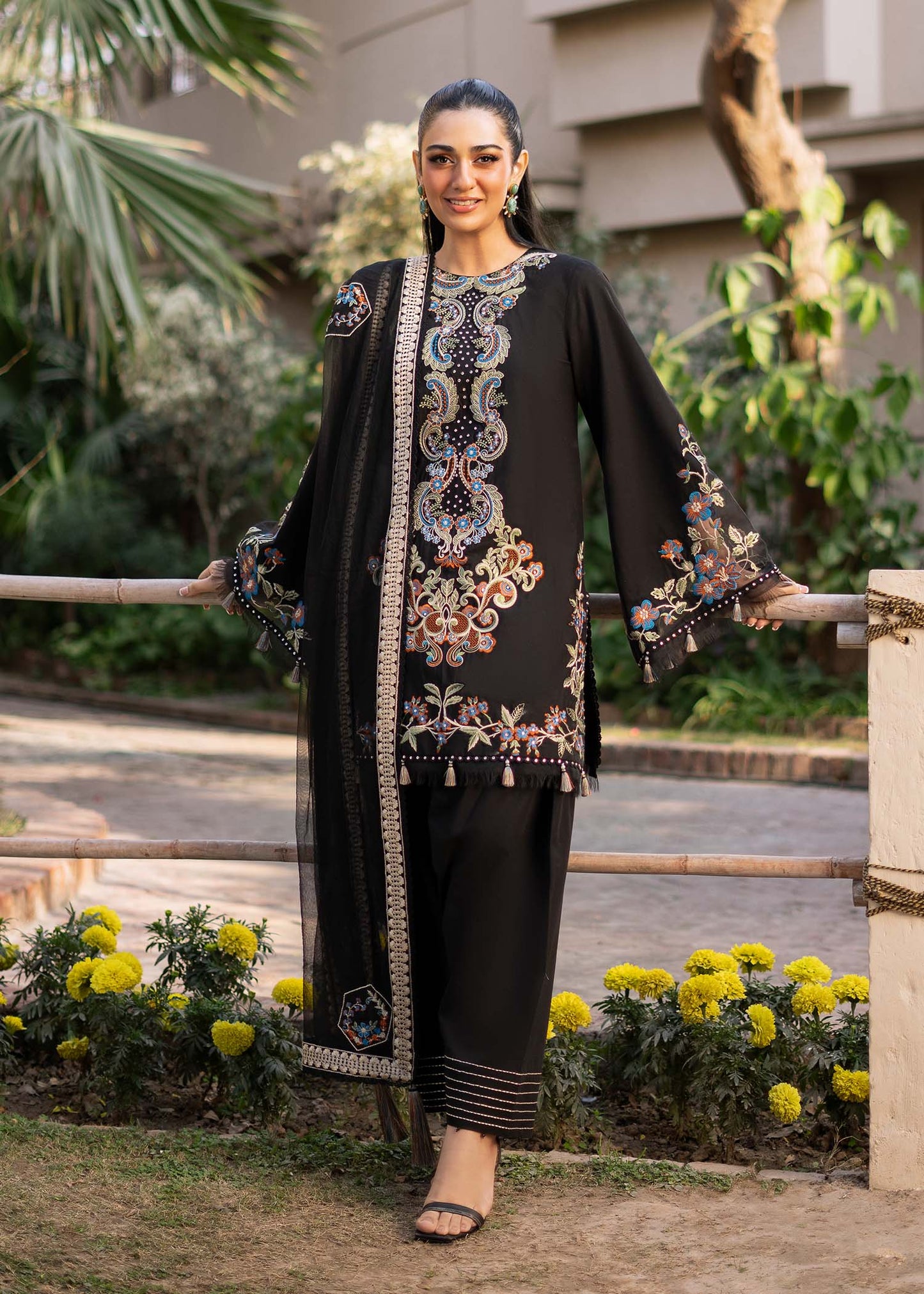Fozia Khalid | Blossom Festive Lawn 25 | Black viola - House Of Anaya