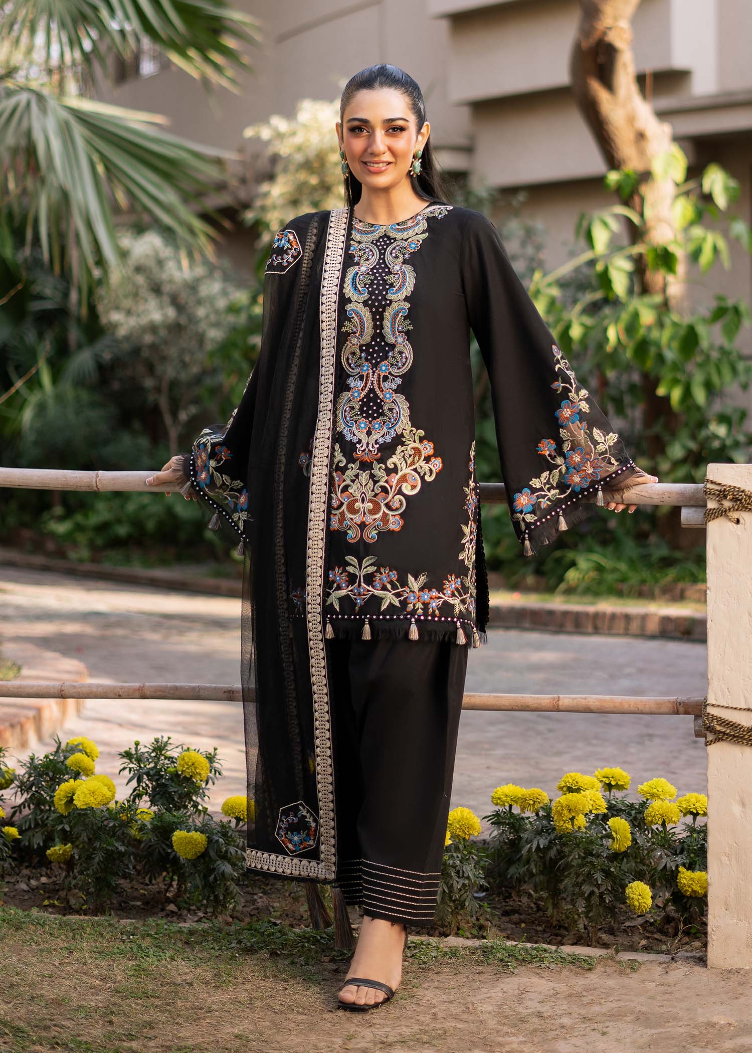 Fozia Khalid | Blossom Festive Lawn 25 | Black viola - House Of Anaya