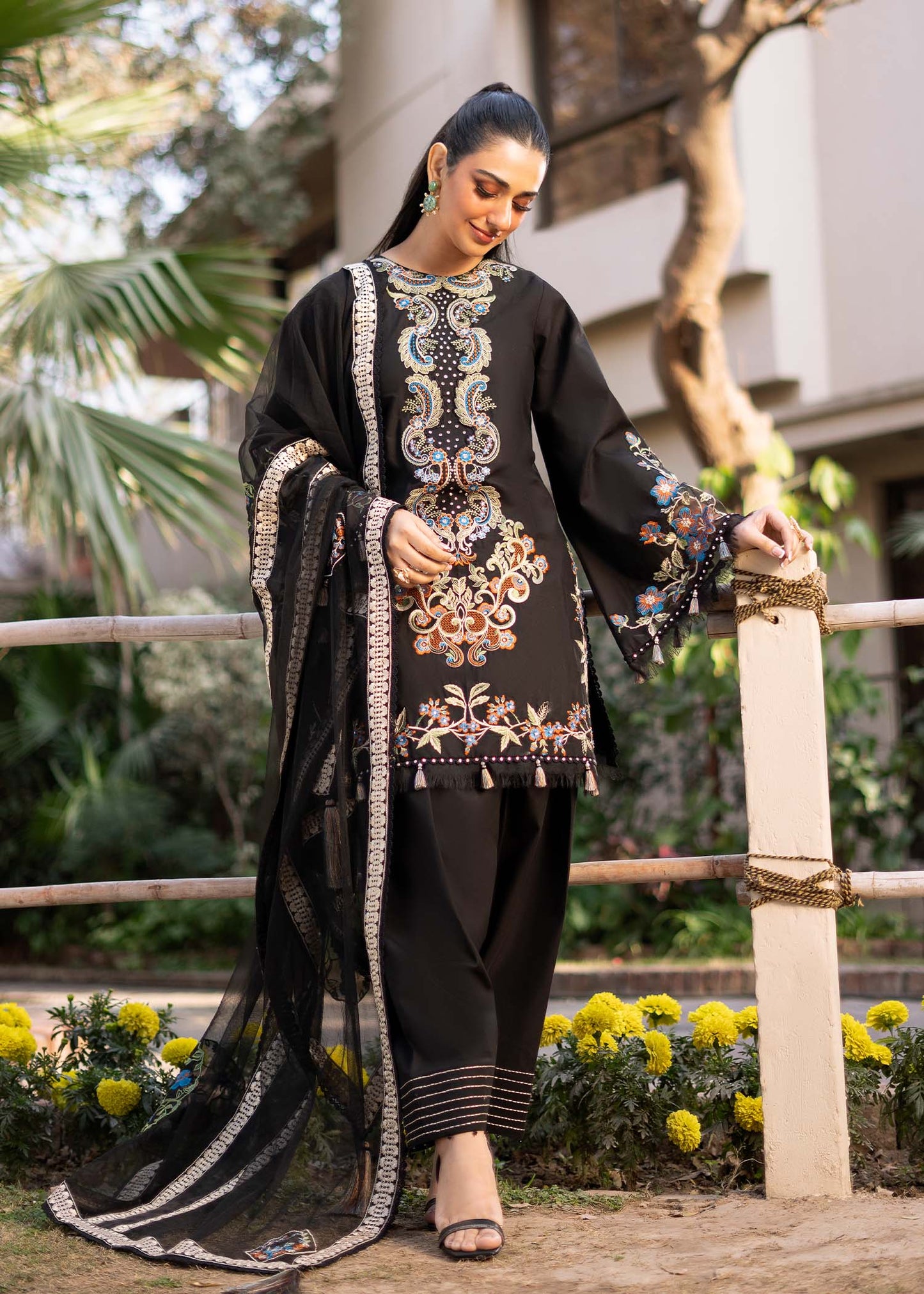 Fozia Khalid | Blossom Festive Lawn 25 | Black viola - House Of Anaya