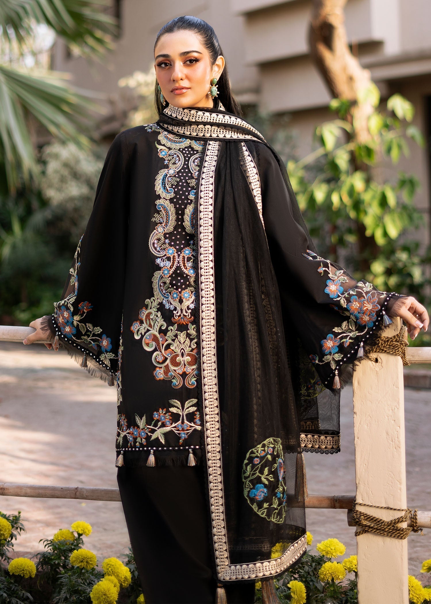 Fozia Khalid | Blossom Festive Lawn 25 | Black viola - House Of Anaya
