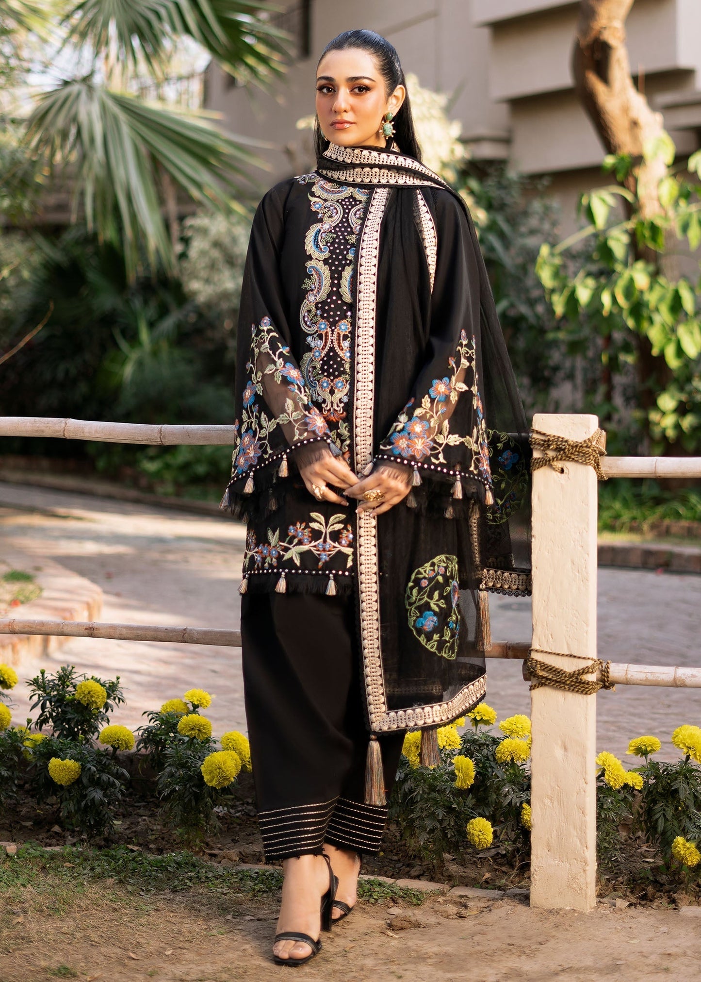 Fozia Khalid | Blossom Festive Lawn 25 | Black viola - House Of Anaya