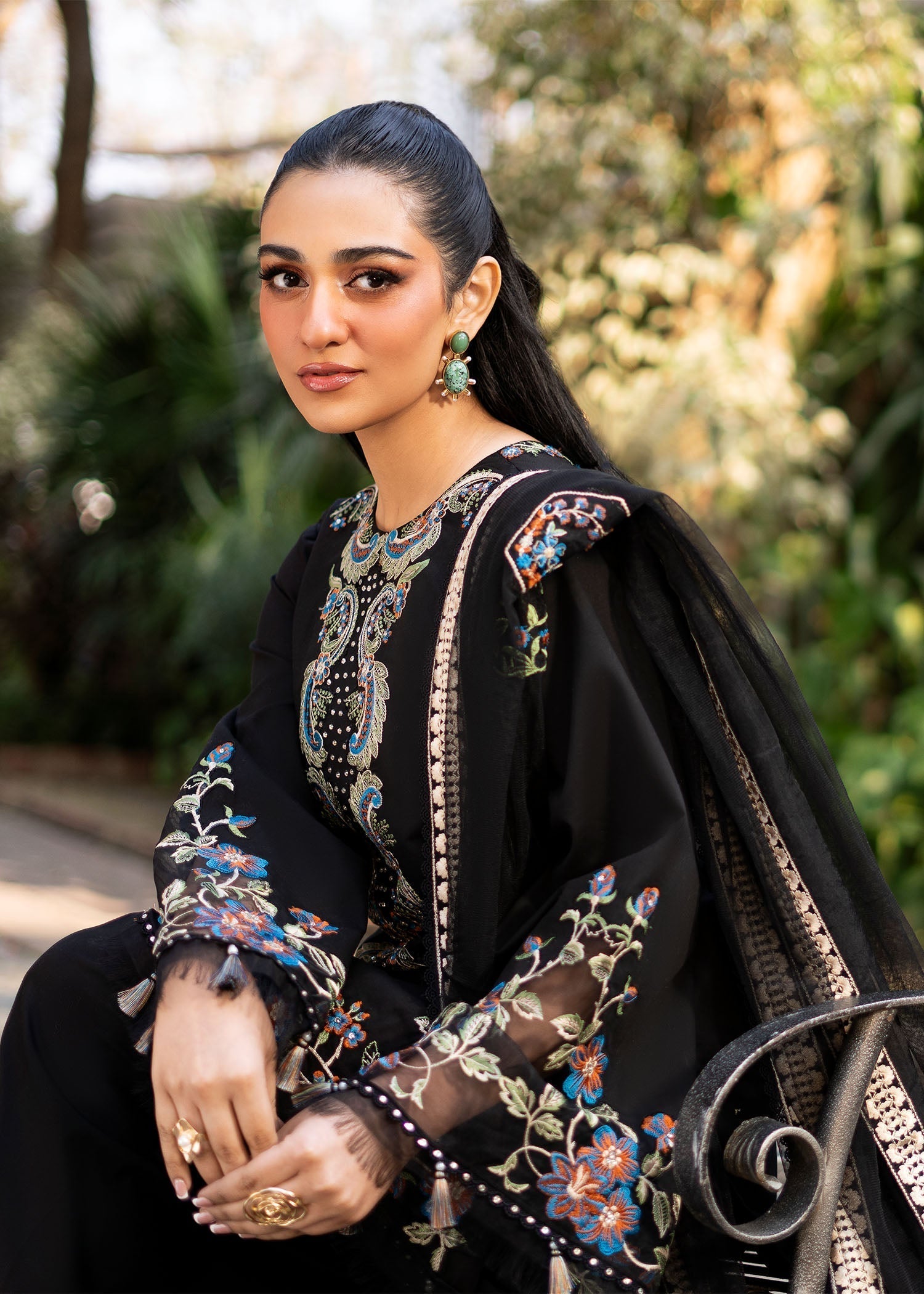 Fozia Khalid | Blossom Festive Lawn 25 | Black viola - House Of Anaya