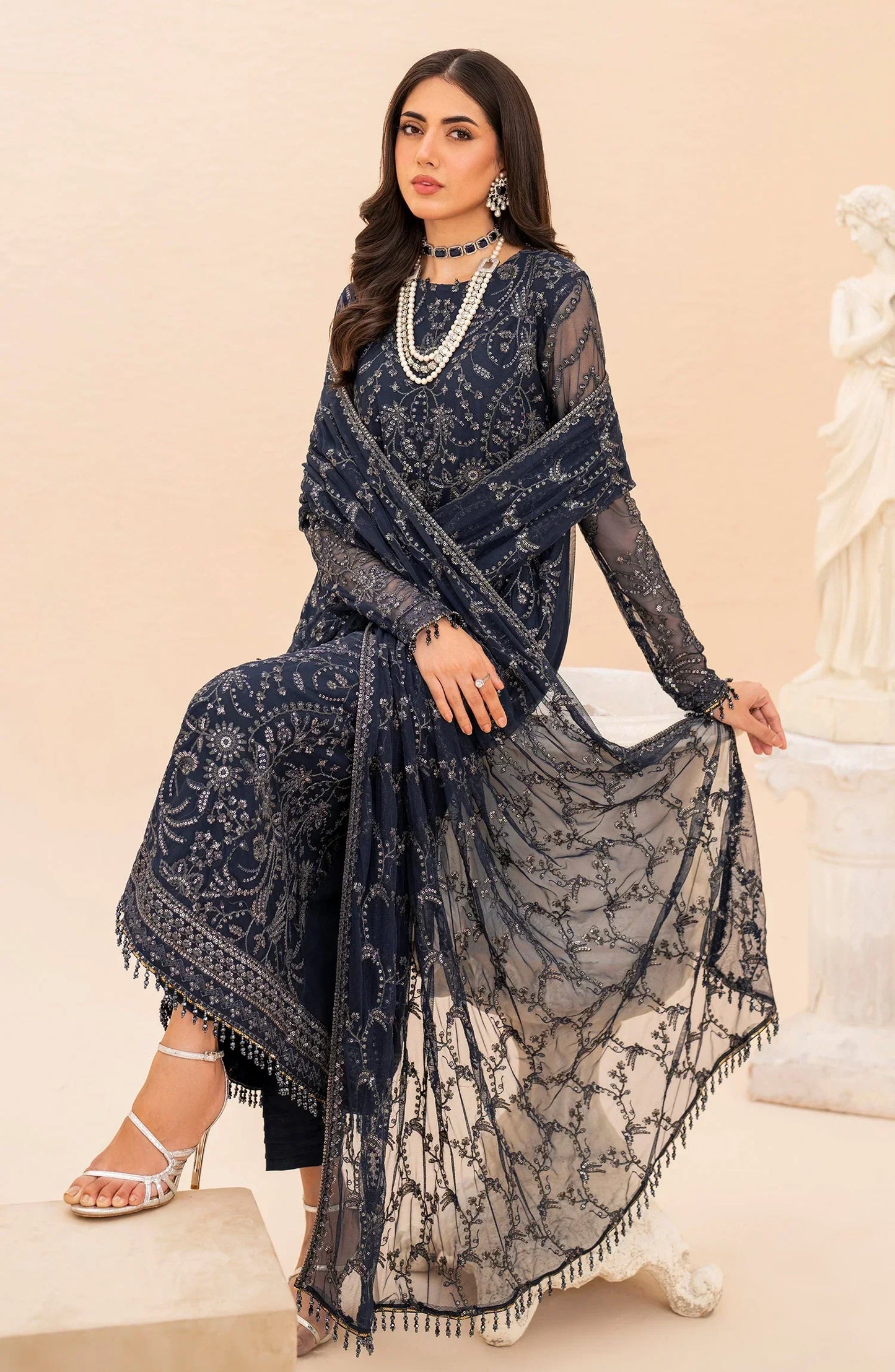 Maheer by Zarif Sequins Embroidered Net 3Pc Suit ZMU-02 ILANA