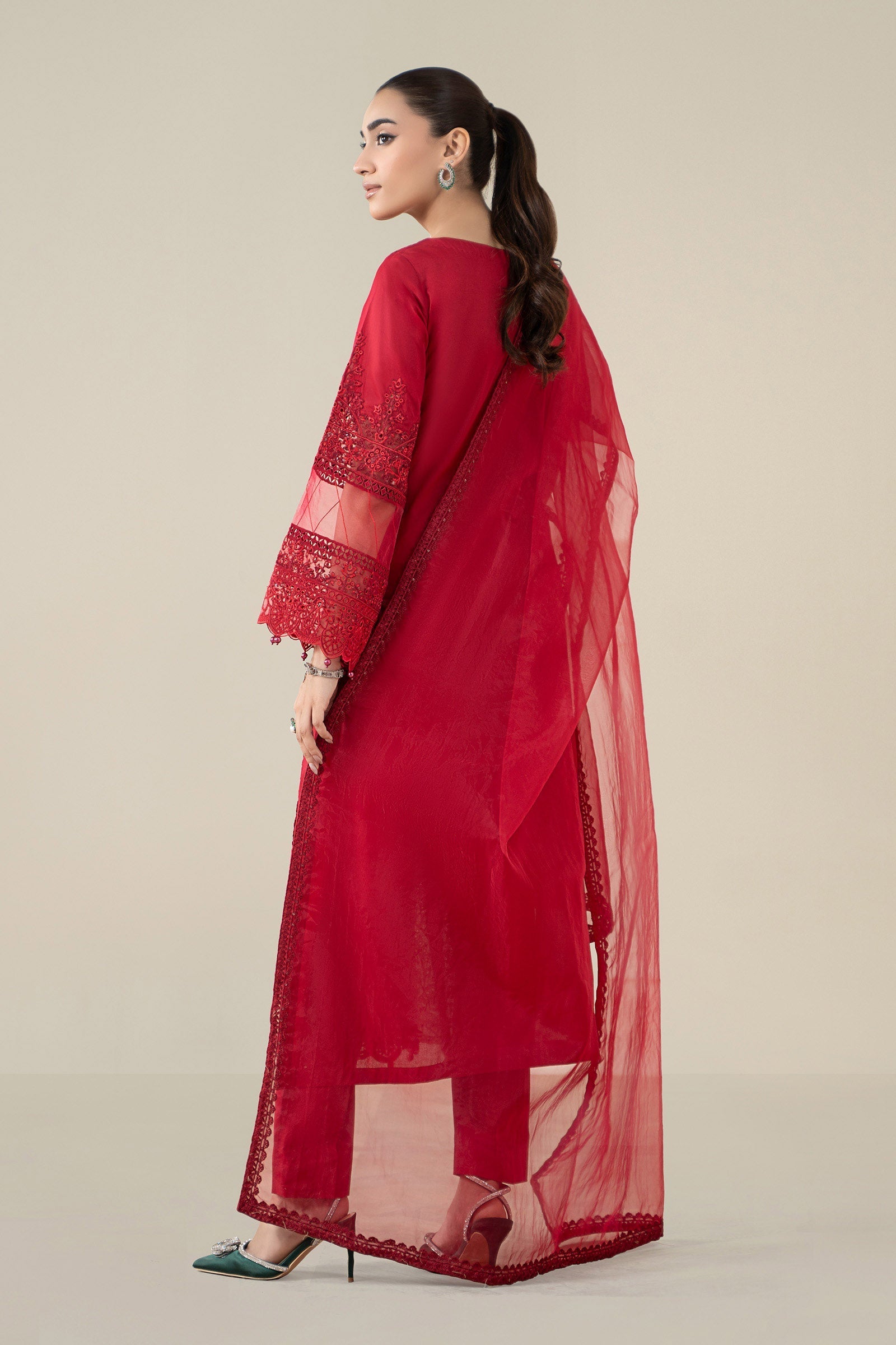 Maria B | Pre Fall Dresses | 3 Piece Embroidered Lawn Suit Red