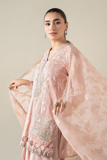 Maria B | Pre Fall Dresses | 3 Piece Embroidered Paper Cotton Suit Pink