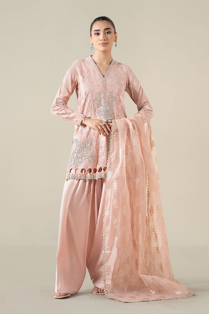 Maria B | Pre Fall Dresses | 3 Piece Embroidered Paper Cotton Suit Pink