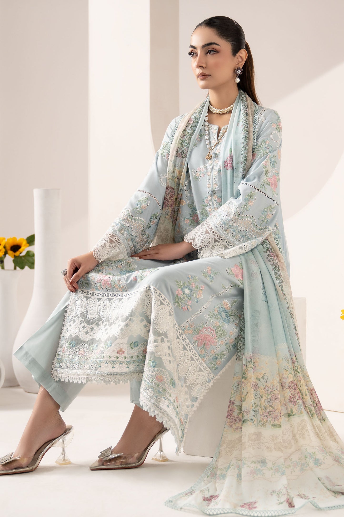 Maria B | Eid Collection 26 | 3 Piece Embroidered Paper Silk Suit