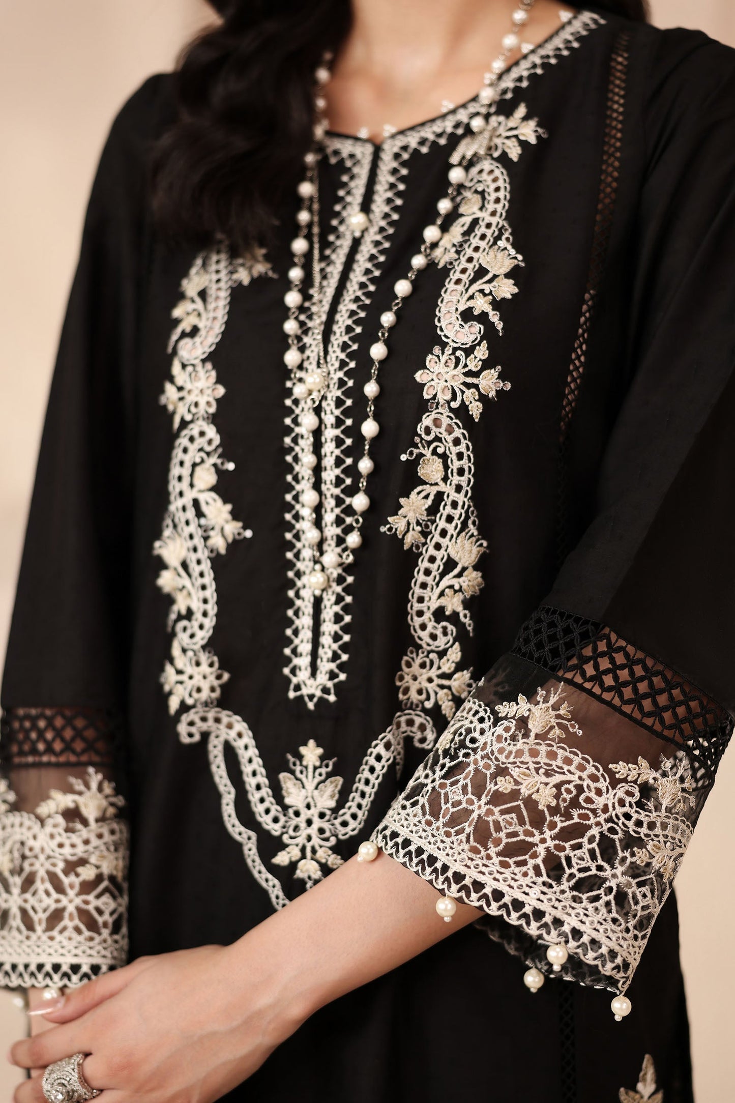 Maria B | Pre Fall Dresses | 3 Piece Embroidered Dobby Suit Black3
