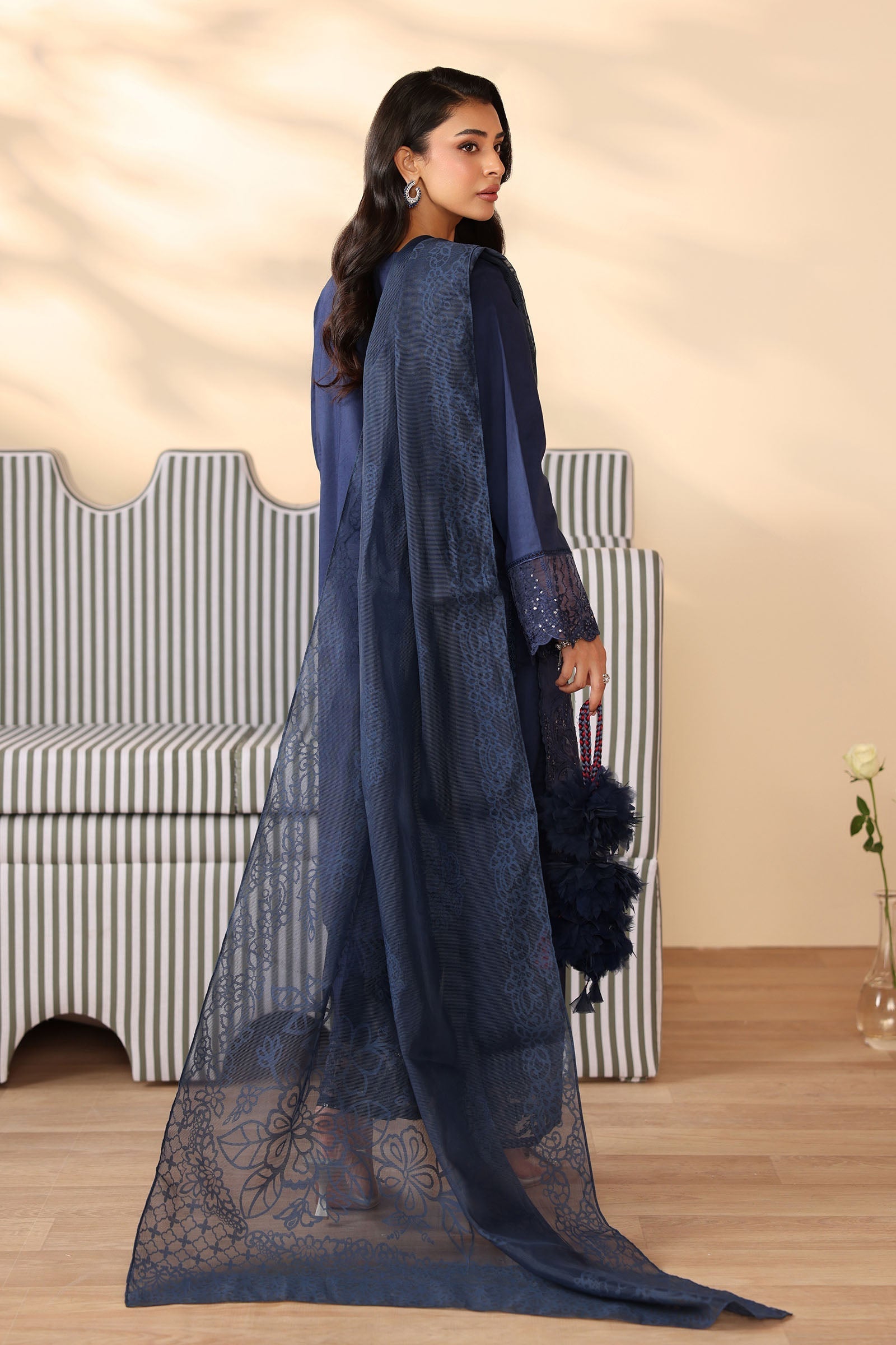 Maria B | Pre Fall Dresses | 3 Piece Embroidered Dobby Suit Navy Blue