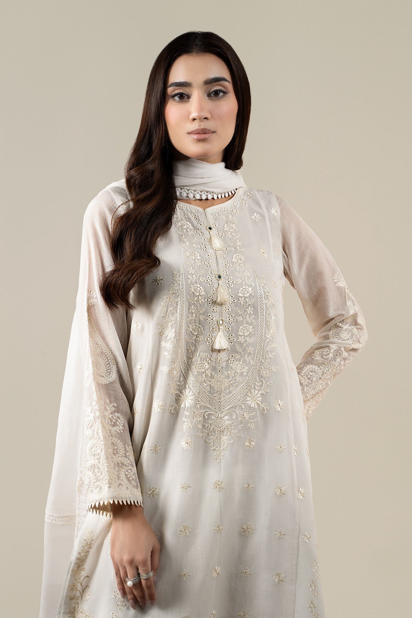 Maria B | Pre Fall Dresses | 3 Piece Embroidered Paper Cotton Suit AA