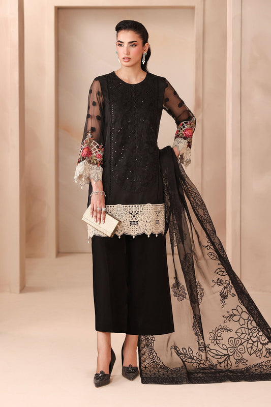 Maria B | Pre Fall Dresses | 3 Piece Embroidered Organza Jacquard Suit Black